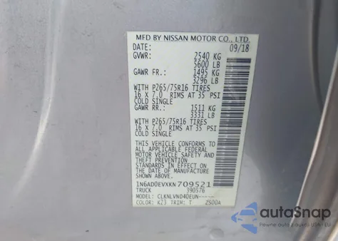 2019 Nissan Frontier Pro-4X from USA, damaged, VIN 1N6AD0EVXKN709521